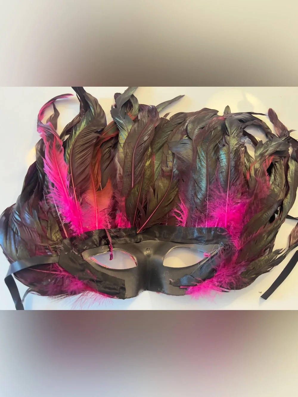 Feathered Large Masquerade Mask in Deep Pink and Medium Pink Sequin Mask
